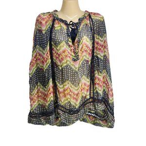 Free People One Sheer Chevron Boho Blouse Top Women's Size XS‎ Oversized